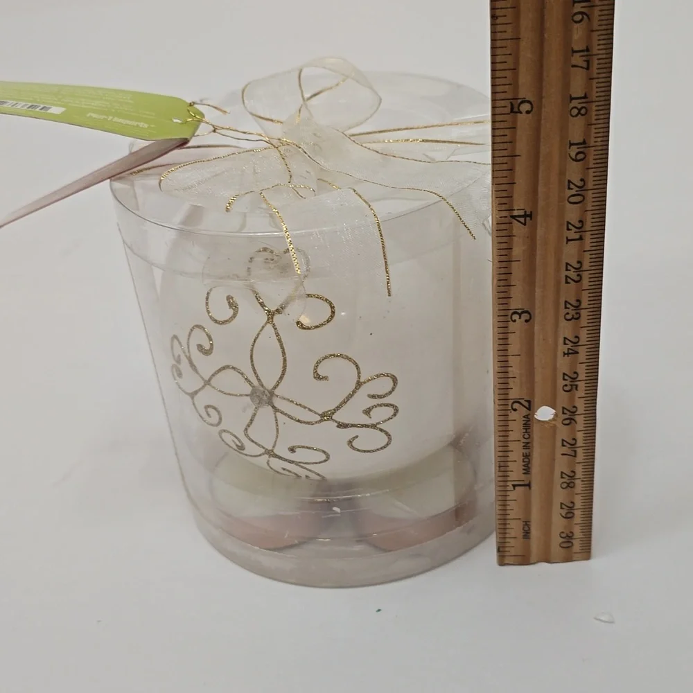 New Sealed Pier 1 Imports Ornament Tea Light Set White Gold